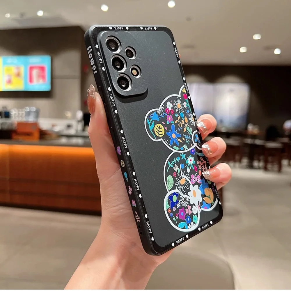 Flower Bear Case for Samsung Galaxy A53, Liquid Silica Gel  (Black)